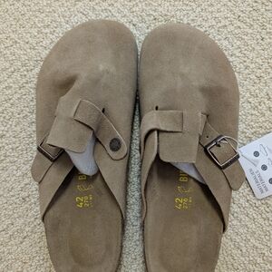 Birkenstock Taupe Suede Clogs